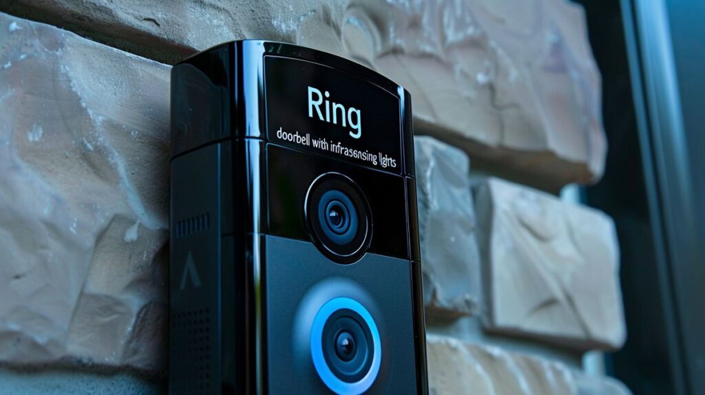 Ring doorbell camera with infrared lights activated showcasing What Is Motion Warning on Ring feature