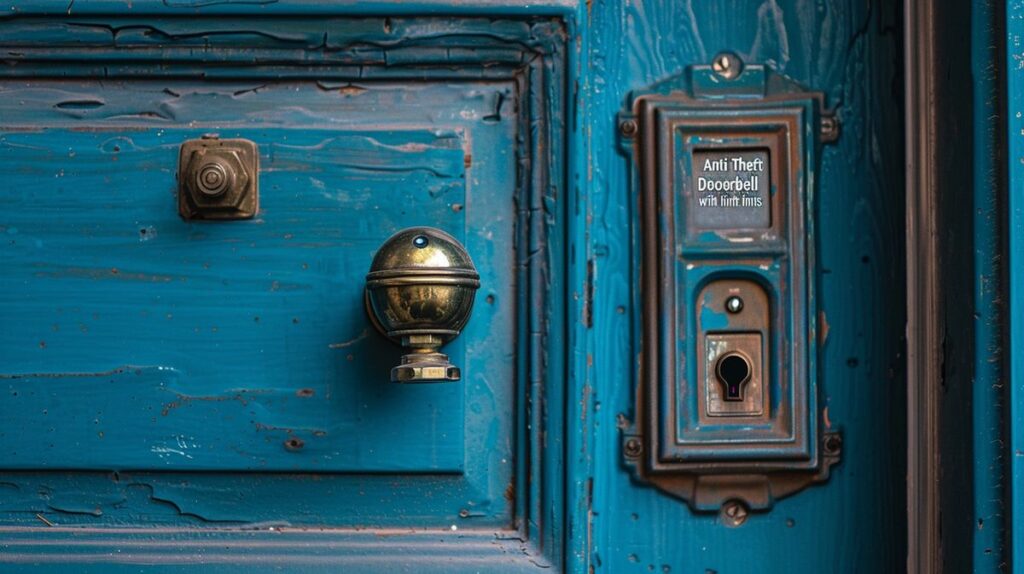 Secure anti-theft Ring doorbell mount on front door with visible security features