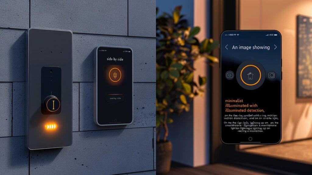 Ring Motion Detection vs Motion Alerts comparison with an image of a minimalist doorbell and a smartphone receiving a notification