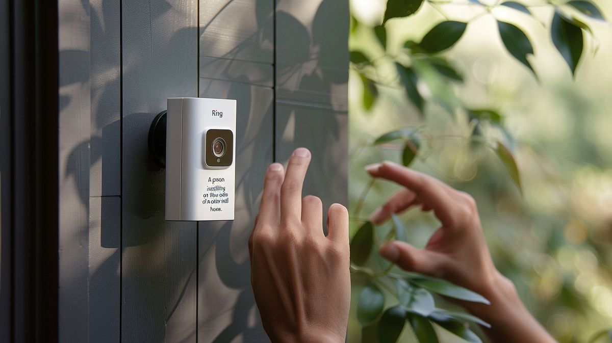 Person installing a Ring camera on a house exterior, demonstrating how to set up Ring Camera