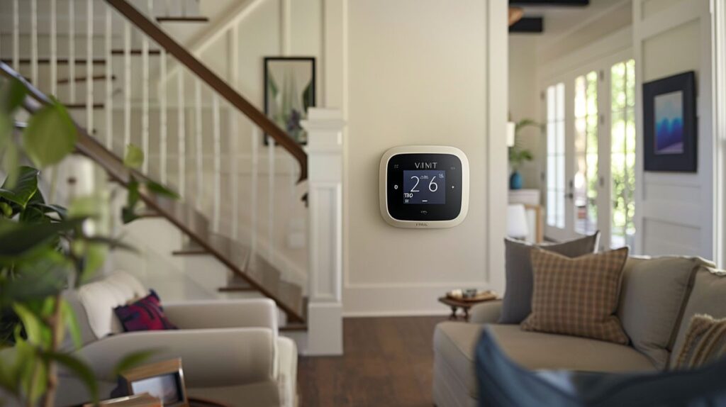 Vivint thermostat error signal displayed in modern home interior