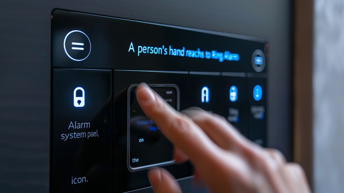 Person disarming a Ring Alarm system by pressing the disarm icon on the panel, demonstrating how to disarm Ring Alarm