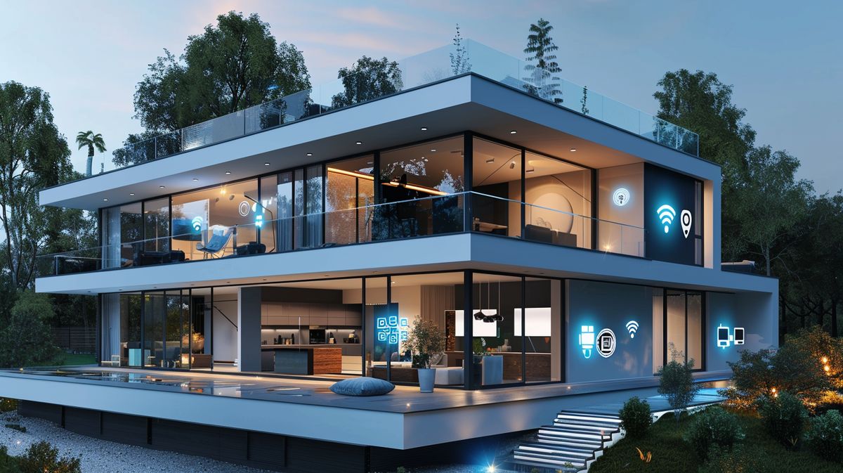 Modern house with advanced security system featuring cameras, motion sensors, and alarms, illustrating How Is Having a Security System for Your Home a Risk Management Strategy?