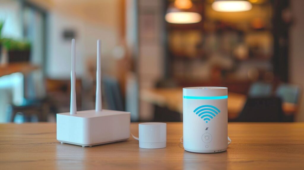 SimpliSafe home security system showing connectivity status next to a WiFi router