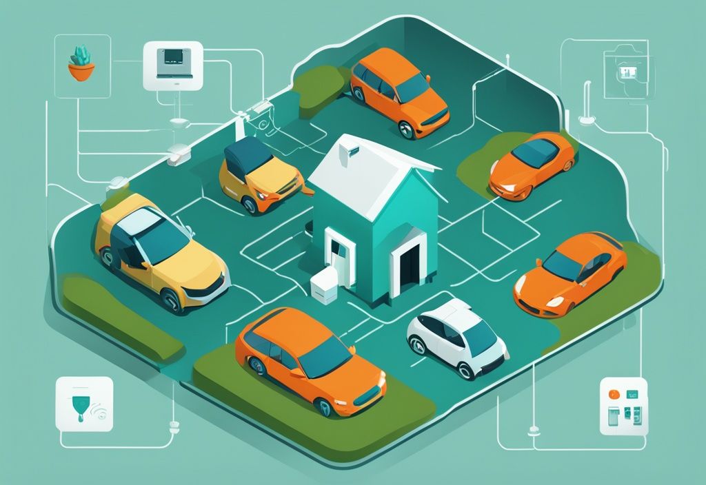 Realistic illustration of a glowing firewall for IoT devices, protecting smart home appliances, wearables, and vehicles, with a teal color theme.