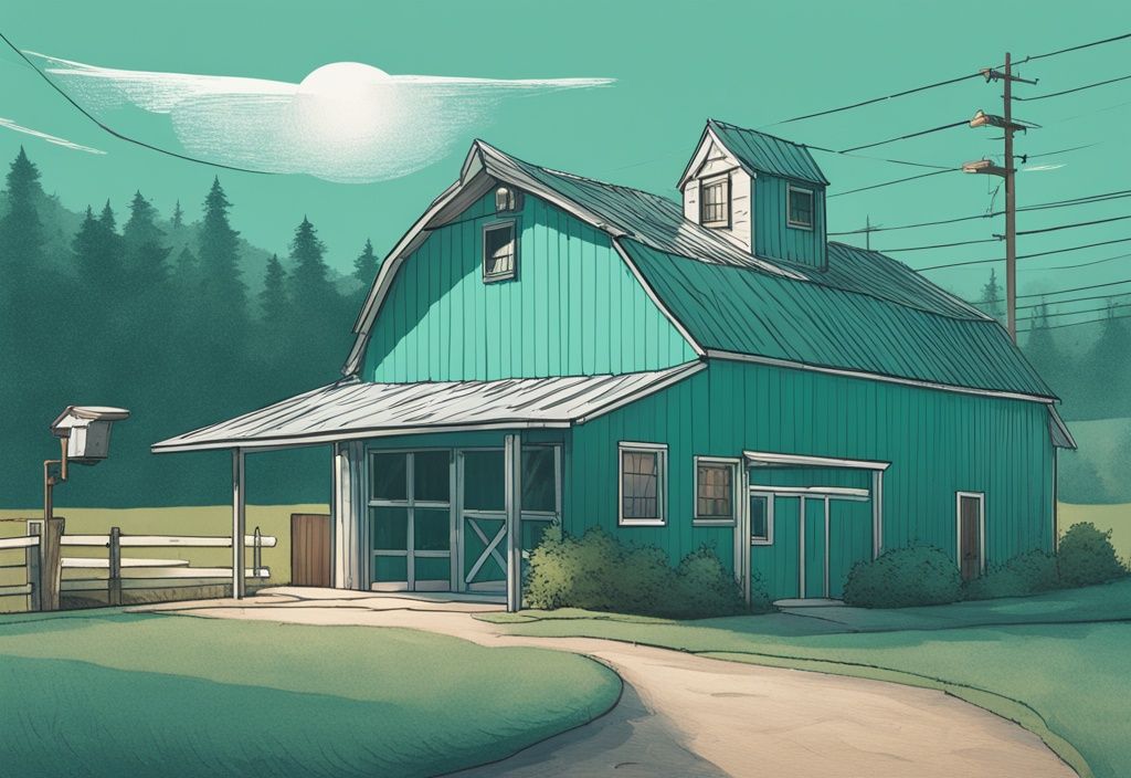 Teal-themed realistic illustration of a barn with a security camera mounted on its wall