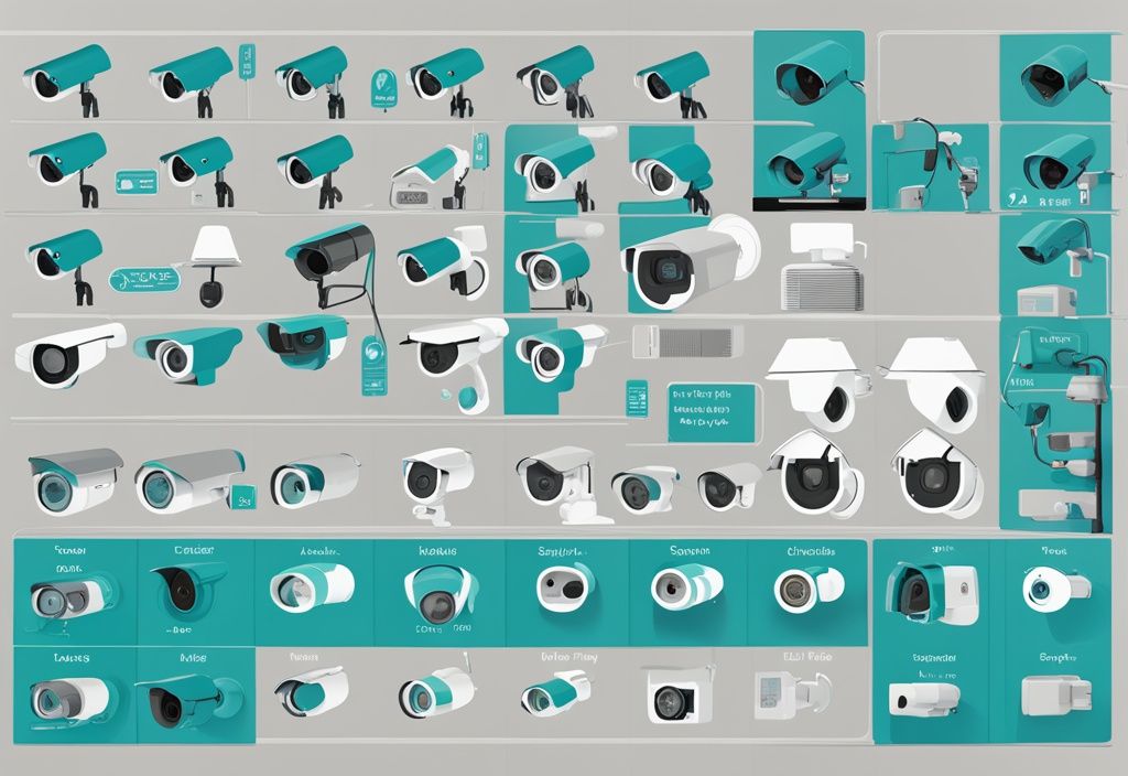 Teal-themed illustration showcasing various advanced AT&T security cameras with highlighted superior features.