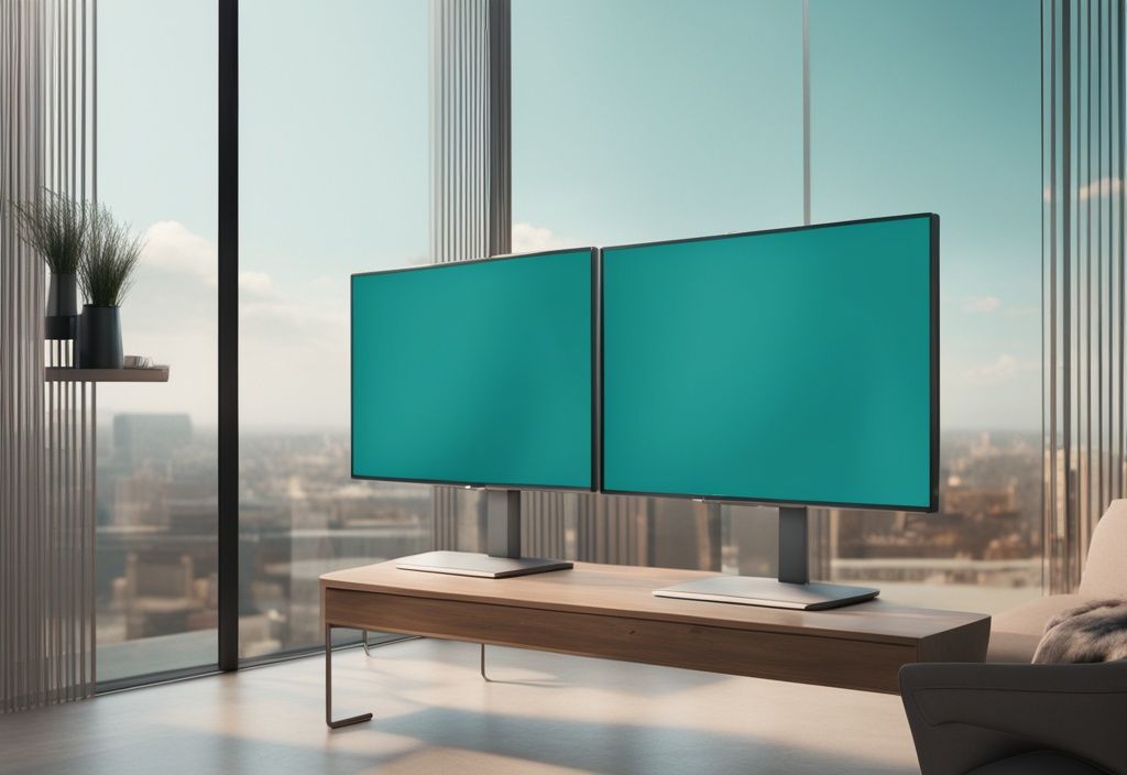 Teal-themed illustration comparing 4K and 1080p screen resolutions with visible clarity differences