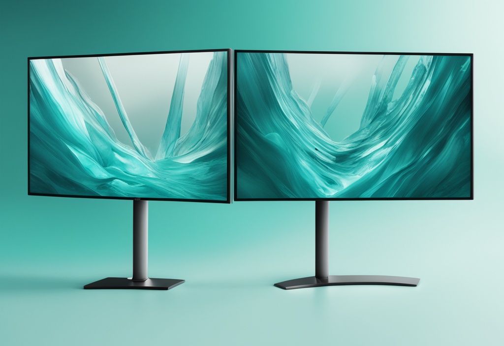 Comparison of 4K vs 1080p resolution on two side-by-side screens, highlighting the superior clarity and detail of 4K resolution in a teal-themed realistic illustration.