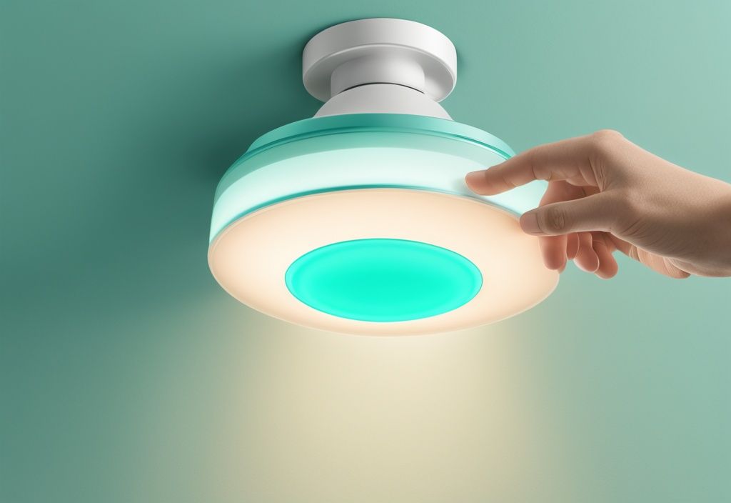 Teal-themed illustration of hands resetting a motion sensor light with a manual, demonstrating how to reset motion sensor lights.