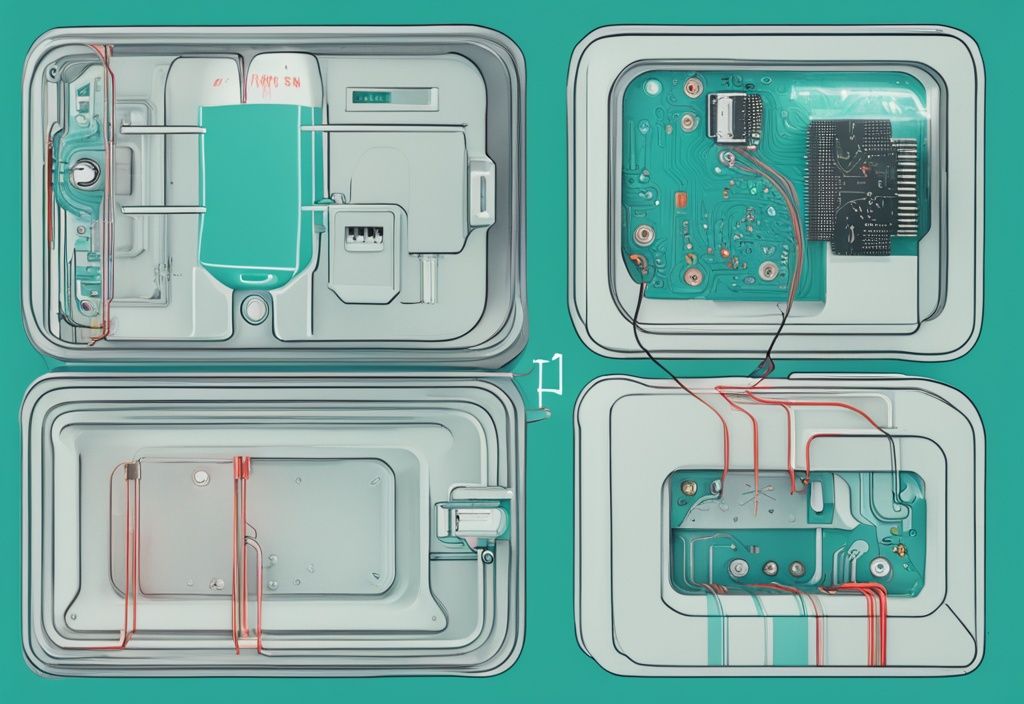 Realistic illustration of motion sensor components with teal color theme, showing infrared energy flow and explaining how does a motion sensor work.